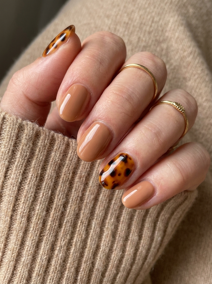 Tortoise Shell Accent Nails als Nägel Inspiration Herbst 2026